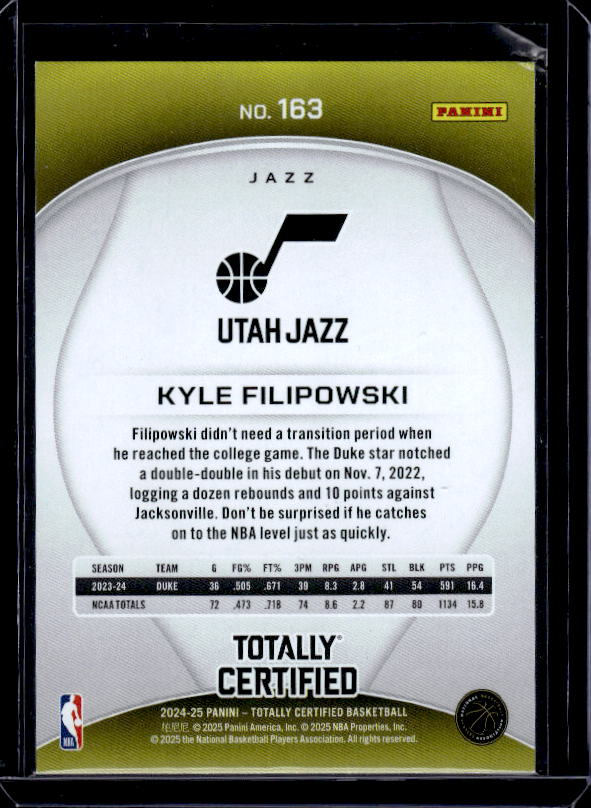 2024-25 Panini Totally Certified #163 Kyle Filipowski