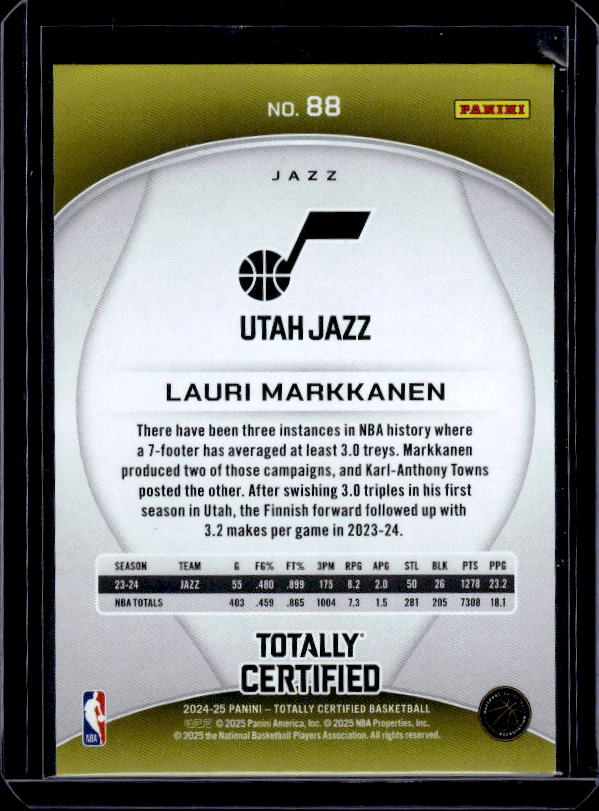 2024-25 Panini Totally Certified #88 Lauri Markkanen