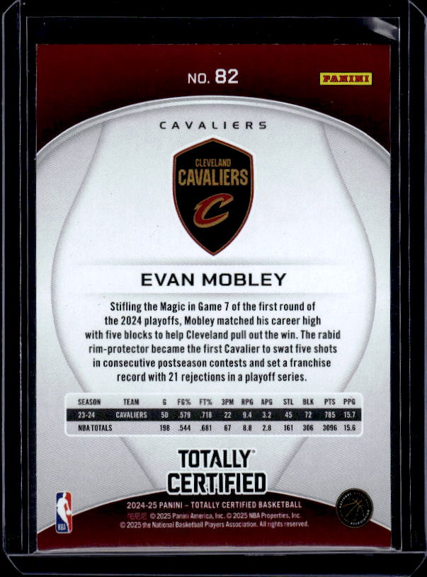 2024-25 Panini Totally Certified #82 Evan Mobley