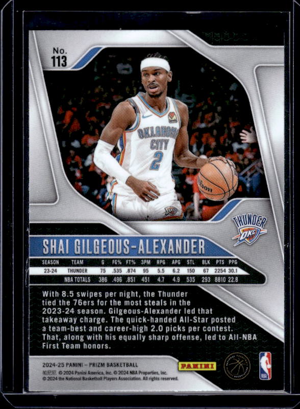 2024-25 Panini Prizm #113 Shai Gilgeous-Alexander