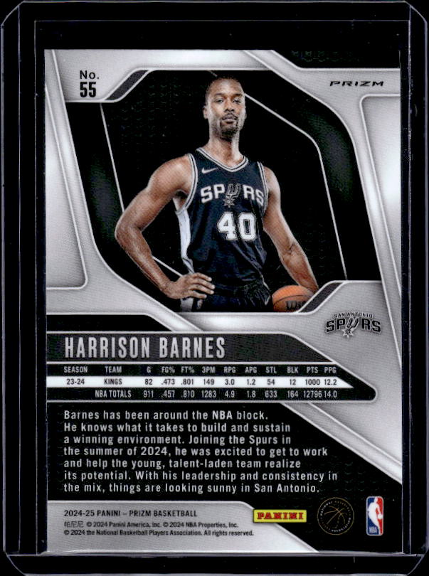 2024-25 Panini Prizm #55 Harrison Barnes Prizms Green