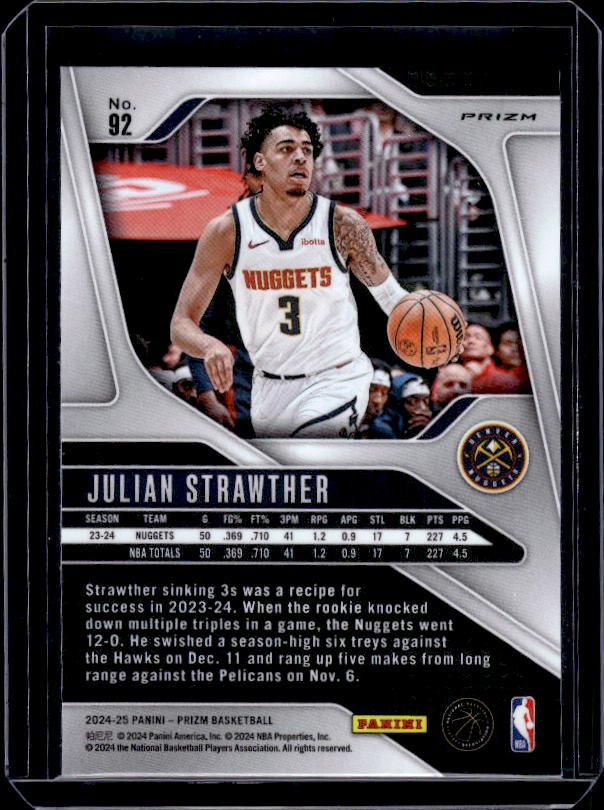 2024-25 Panini Prizm #92 Julian Strawther Prizms Green