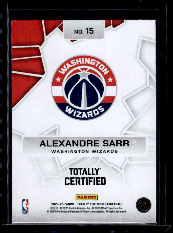 2024-25 Panini Totally Certified #15 Alexandre Sarr Rock the Rim