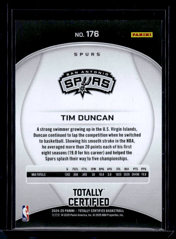 2024-25 Panini Totally Certified #176 Tim Duncan Mirror Bronze