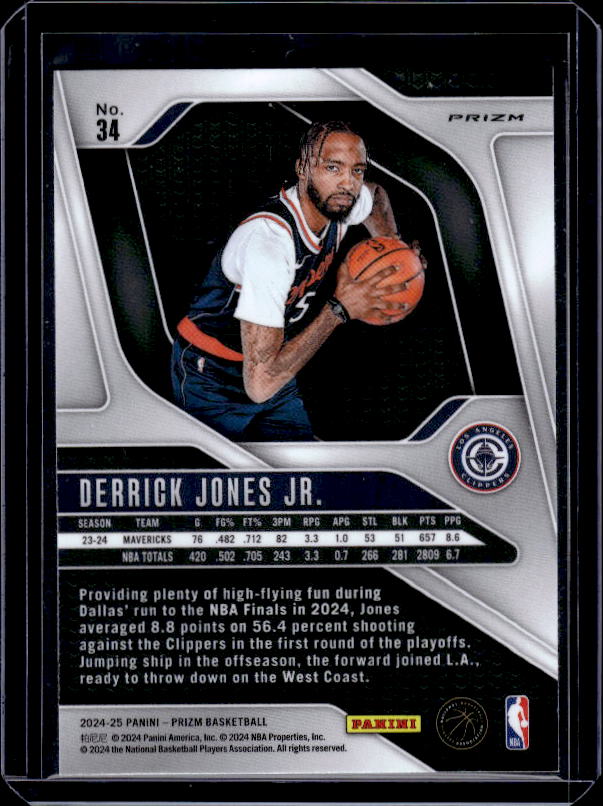 2024-25 Panini Prizm #34 Derrick Jones Jr. Prizms Red White and Blue