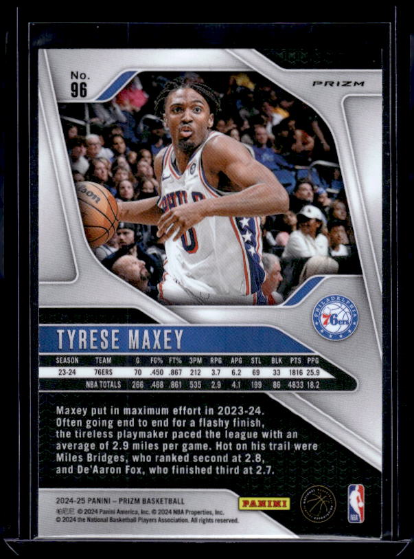 2024-25 Panini Prizm #96 Tyrese Maxey Prizms Red White and Blue