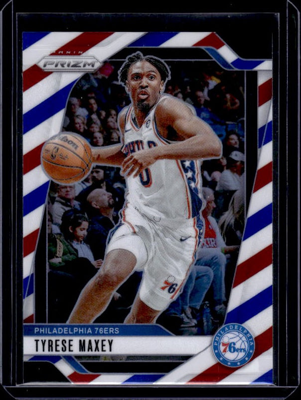 2024-25 Panini Prizm #96 Tyrese Maxey Prizms Red White and Blue