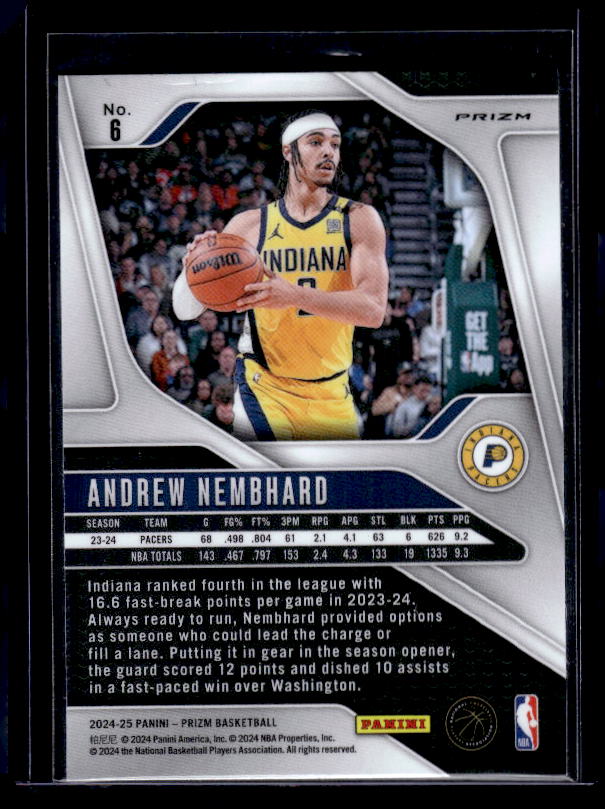 2024-25 Panini Prizm #6 Andrew Nembhard Prizms Red White and Blue
