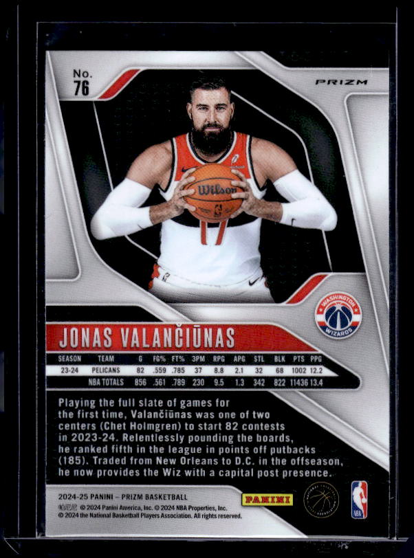 2024-25 Panini Prizm #76 Jonas Valanciunas Prizms Red White and Blue
