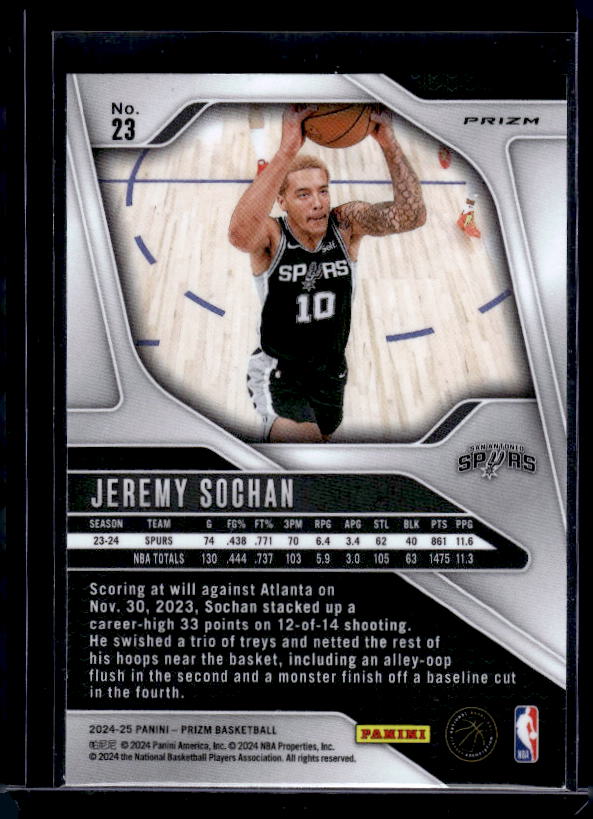 2024-25 Panini Prizm #23 Jeremy Sochan Prizms Red White and Blue