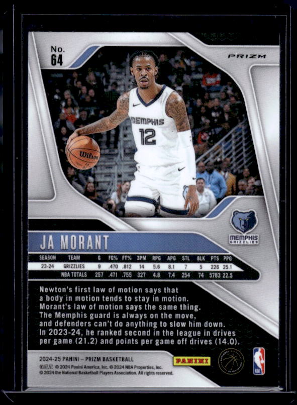 2024-25 Panini Prizm #64 Ja Morant Prizms Red White and Blue