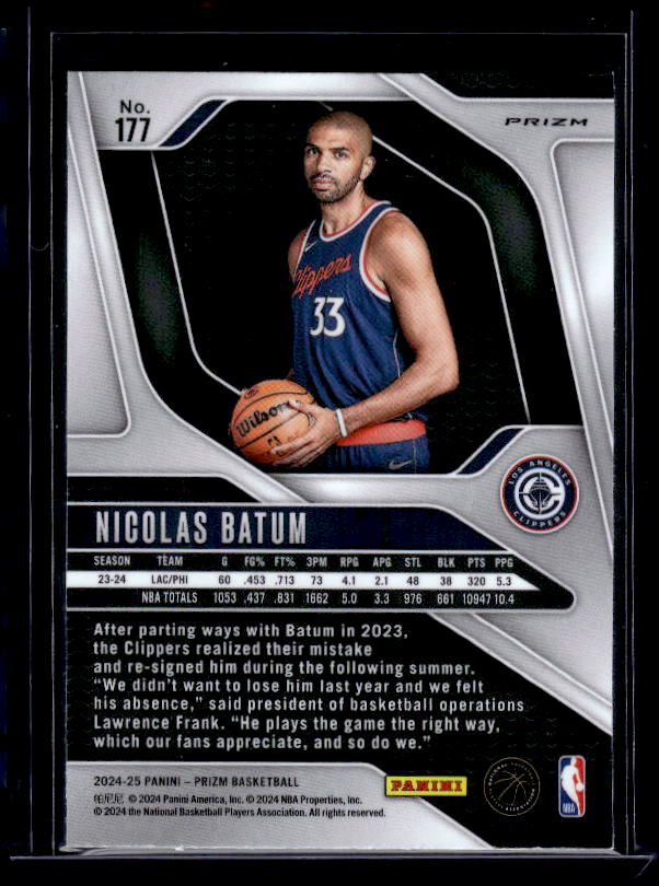 2024-25 Panini Prizm #177 Nicolas Batum Prizms Red White and Blue
