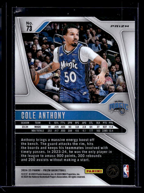 2024-25 Panini Prizm #73 Cole Anthony Prizms Red White and Blue