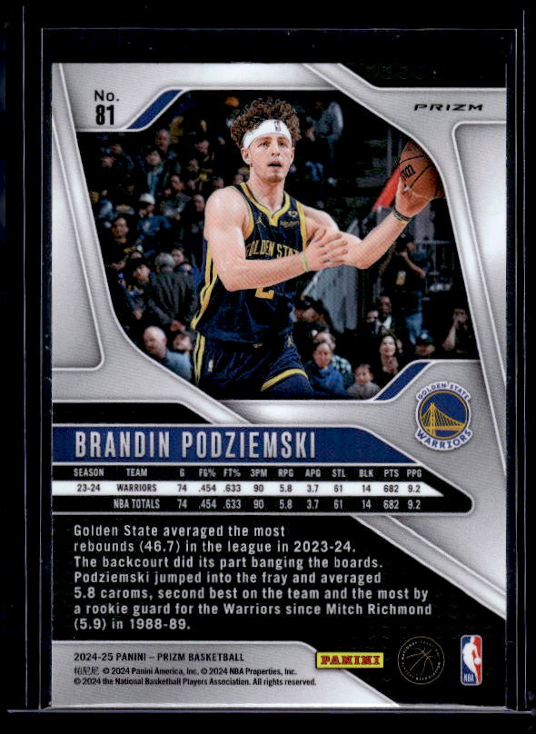 2024-25 Panini Prizm #81 Brandin Podziemski Prizms Red White and Blue