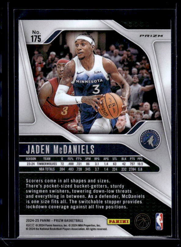 2024-25 Panini Prizm #175 Jaden McDaniels Prizms Red White and Blue