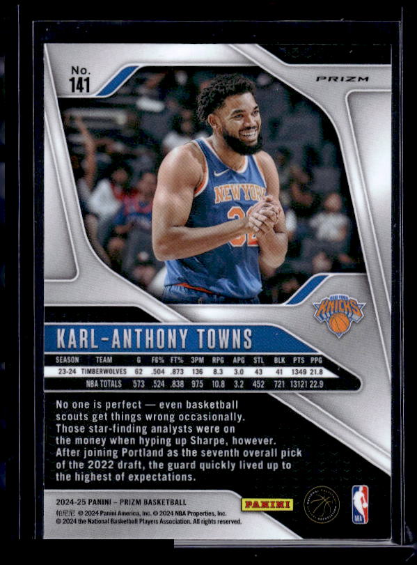 2024-25 Panini Prizm #141 Karl-Anthony Towns Prizms Red White and Blue