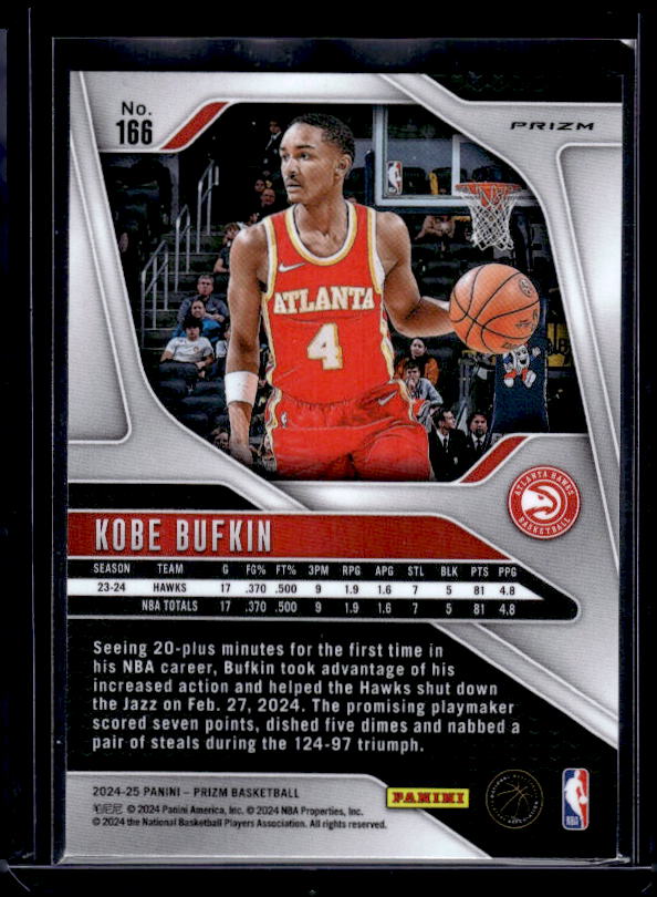 2024-25 Panini Prizm #166 Kobe Bufkin Prizms Pink Ice