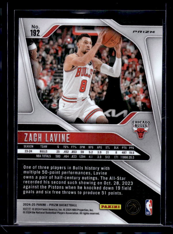 2024-25 Panini Prizm #192 Zach LaVine Prizms Pink Ice