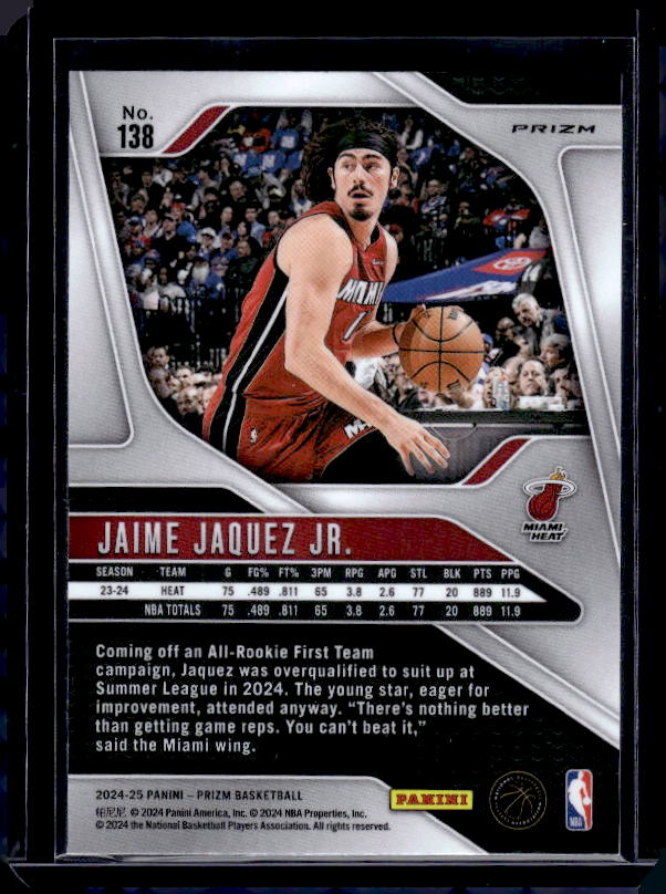 2024-25 Panini Prizm #138 Jaime Jaquez Jr. Prizms Pink Ice