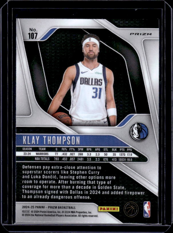 2024-25 Panini Prizm #107 Klay Thompson Prizms Silver