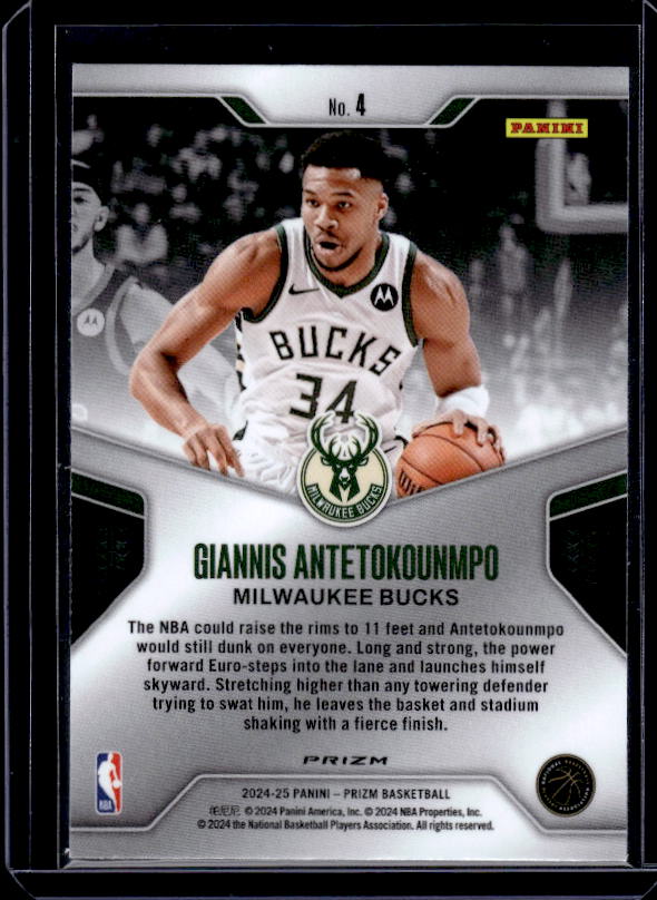 2024-25 Panini Prizm #4 Giannis Antetokounmpo Dominance Prizms Silver