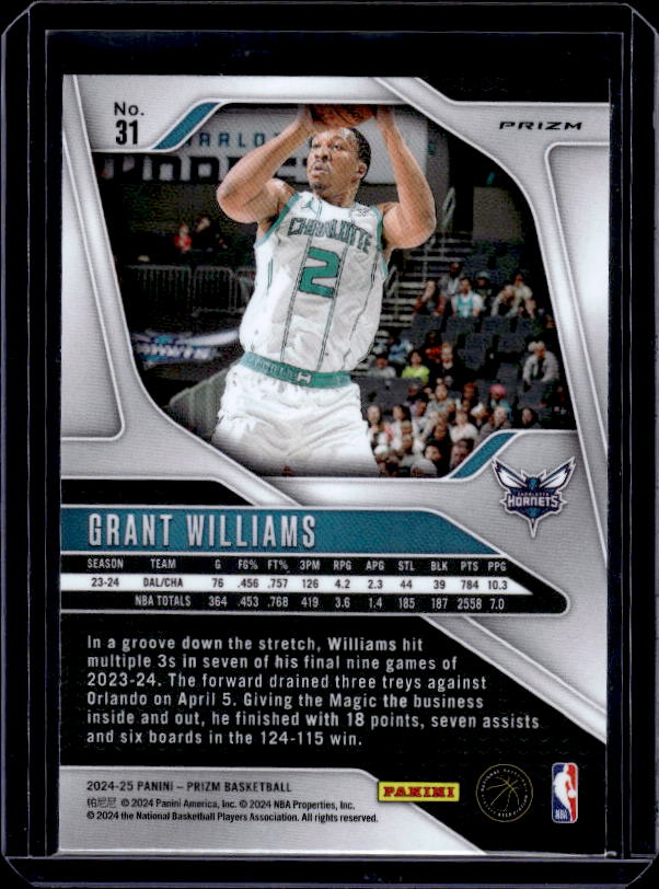 2024-25 Panini Prizm #31 Grant Williams Prizms Silver