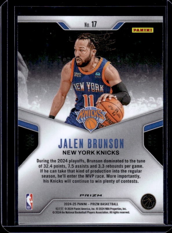 2024-25 Panini Prizm #17 Jalen Brunson Dominance Prizms Silver