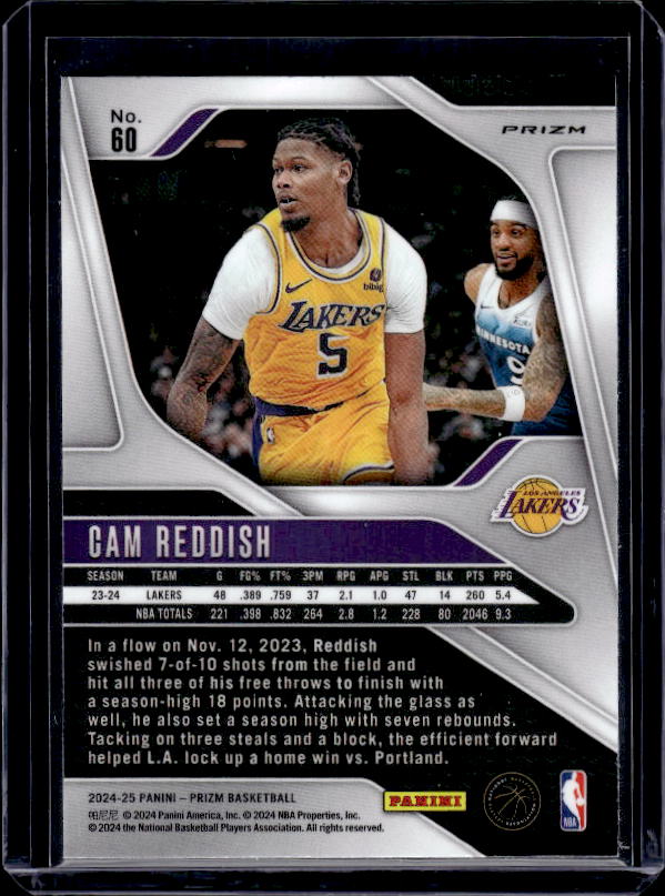 2024-25 Panini Prizm #60 Cam Reddish Prizms Silver