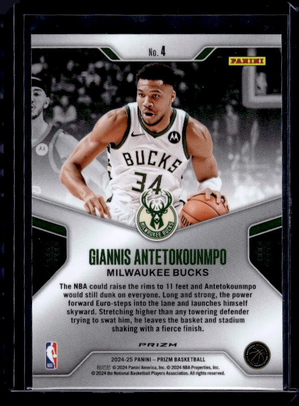 2024-25 Panini Prizm #4 Giannis Antetokounmpo Dominance Prizms Silver