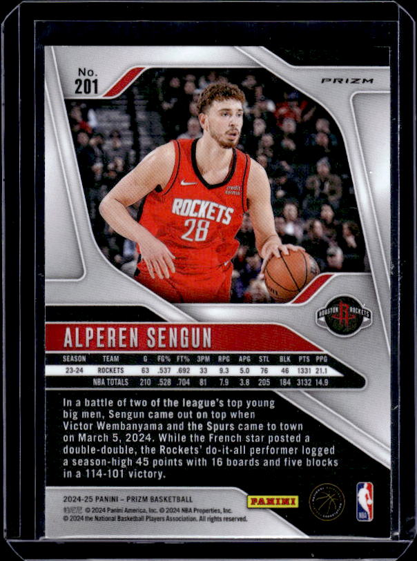 2024-25 Panini Prizm #201 Alperen Sengun Prizms Orange Ice