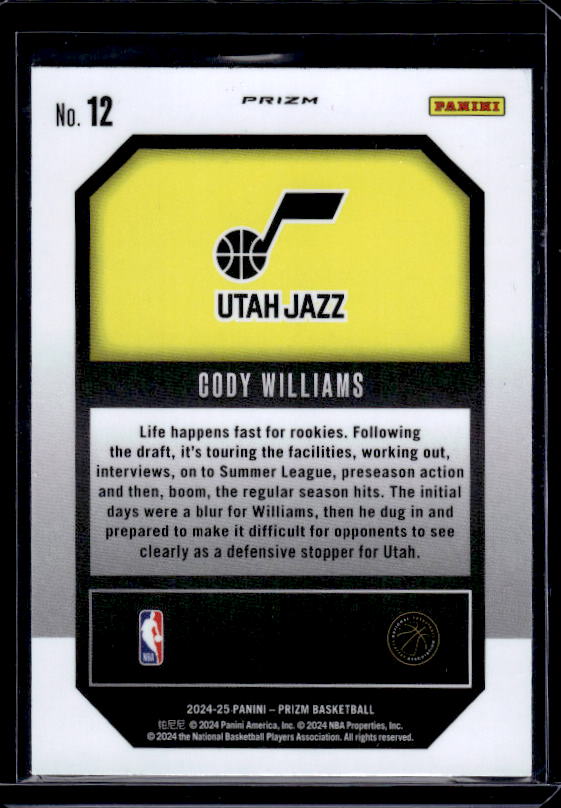 2024-25 Panini Prizm #12 Cody Williams Emergent Prizms Silver