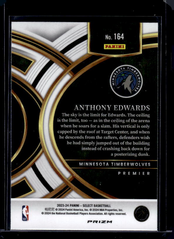 2023-24 Panini Select #164 Anthony Edwards Green White Purple Prizms