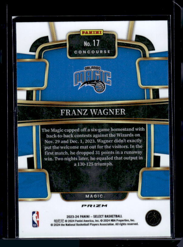 2023-24 Panini Select #17 Franz Wagner Orange Flash Prizms