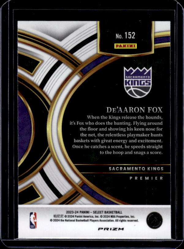 2023-24 Panini Select #152 De'Aaron Fox Orange Flash Prizms