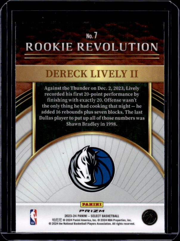 2023-24 Panini Select #7 Dereck Lively II Rookie Revolution Red Prizms