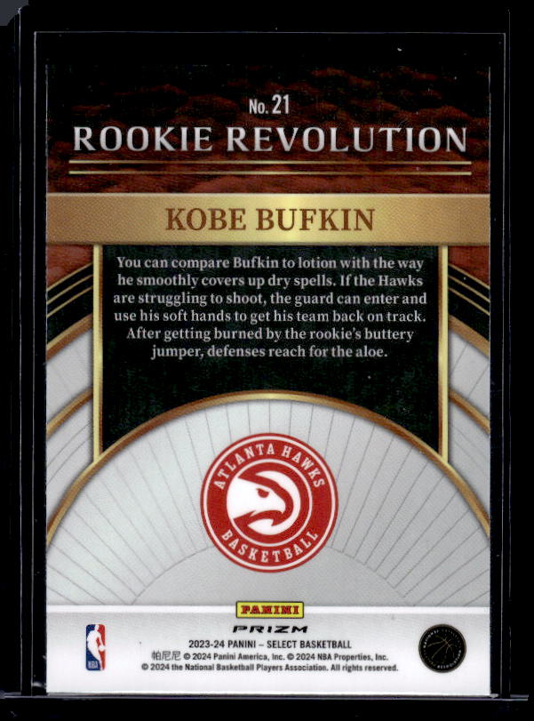 2023-24 Panini Select #21 Kobe Bufkin Rookie Revolution Red Prizms
