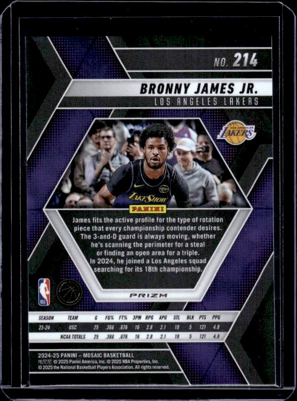 2024-25 Panini Mosaic #214 Bronny James Jr. Mosaic
