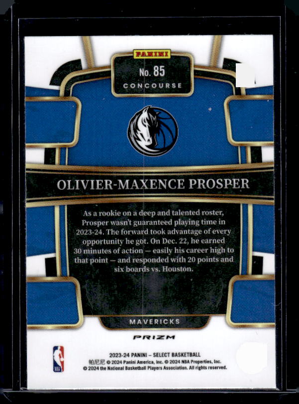 2023-24 Panini Select #85 Olivier-Maxence Prosper Blue Prizms