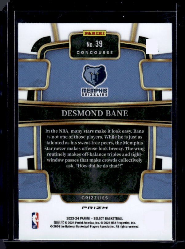 2023-24 Panini Select #39 Desmond Bane Blue Prizms