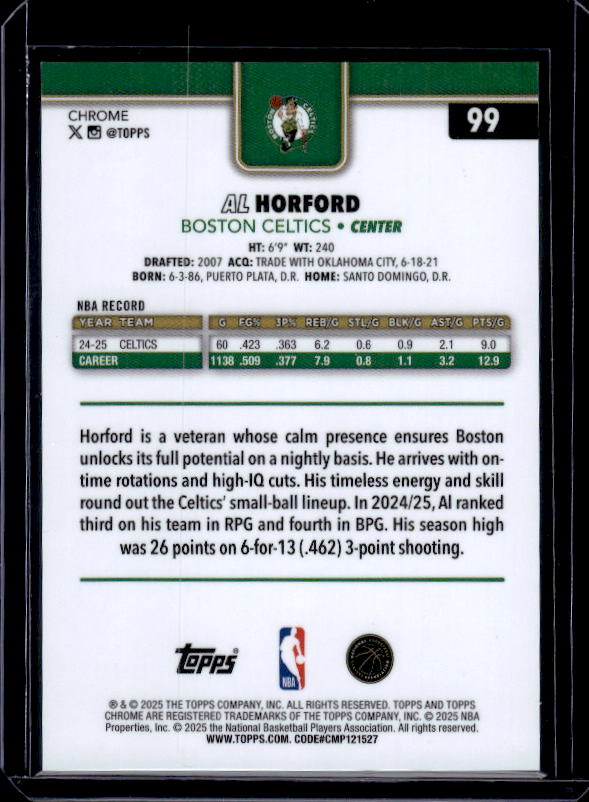 2025-26 Topps Chrome #99 Al Horford Blue X-Fractor