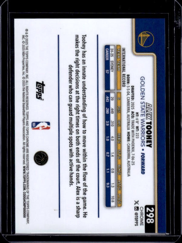 2025-26 Topps Chrome #298 Alex Toohey Blue X-Fractor