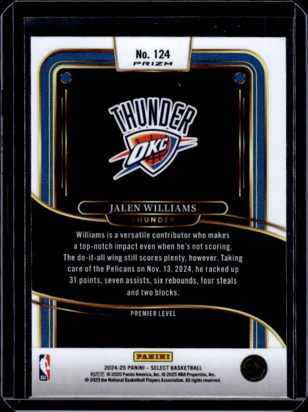 2024-25 Panini Select #124 Jalen Williams Tectonic Prizm