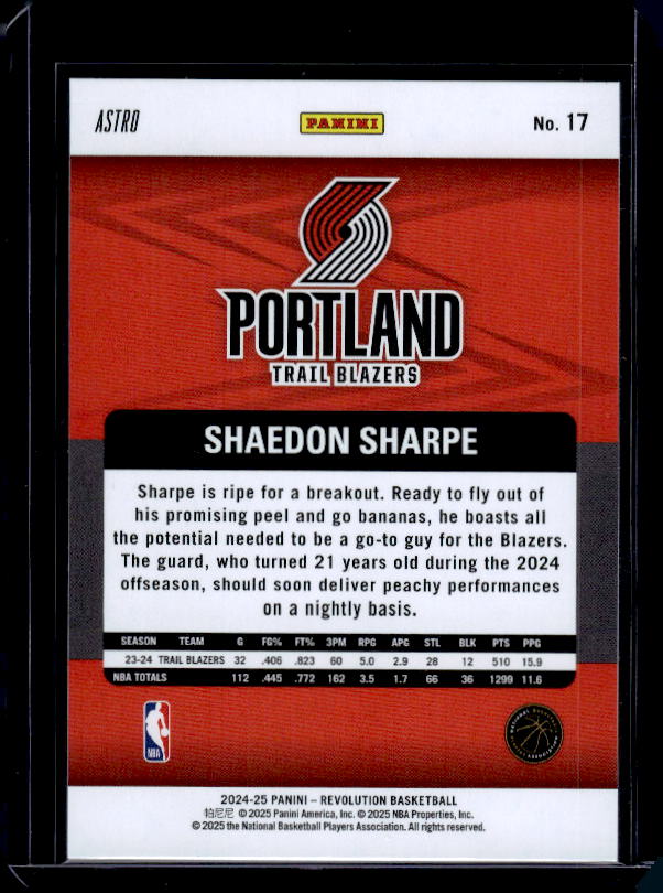 2024-25 Panini Revolution #17 Shaedon Sharpe Astro