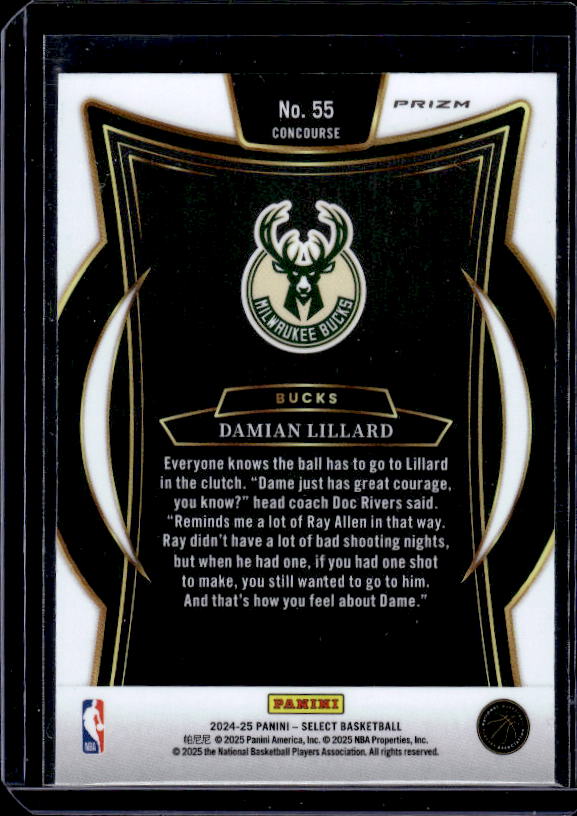2024-25 Panini Select #55 Damian Lillard Blue Prizm