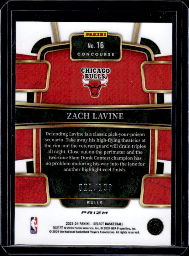 2023-24 Panini Select #16 Zach LaVine Red Prizms #/199