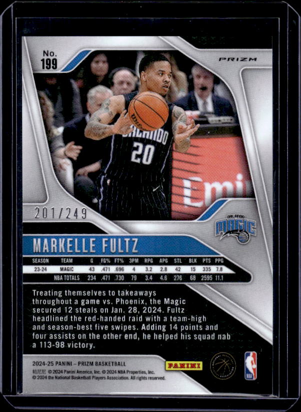 2024-25 Panini Prizm #199 Markelle Fultz Prizms Pink #/249