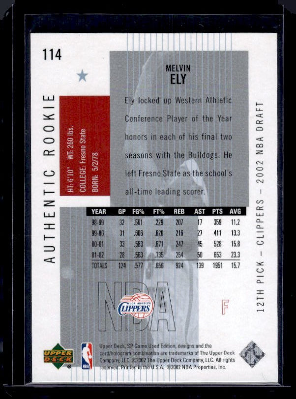 2002-03 SP Game Used #114 Melvin Ely #/900