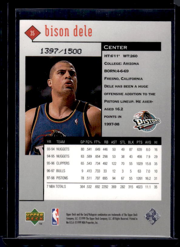 1998-99 Upper Deck Black Diamond #35 Bison Dele Triple Diamond #/1500