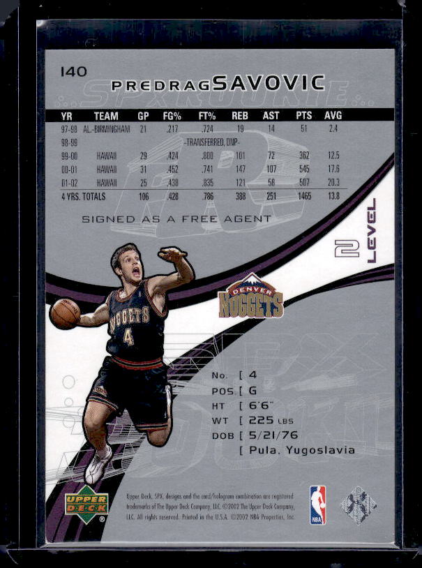 2002-03 SPx #140 Predrag Savovic #/2599