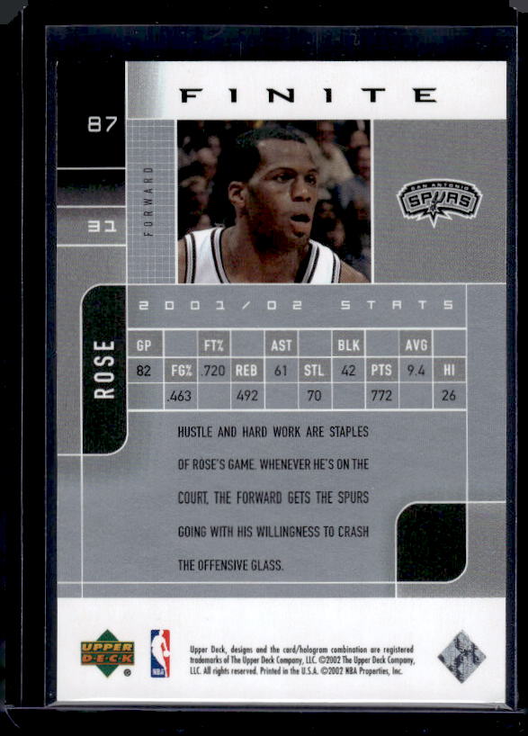 2002-03 Upper Deck Finite #87 Malik Rose #/1999